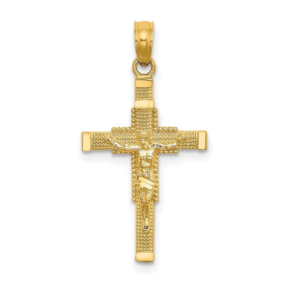 Million Charms 14k Beaded Accent W/ Cross Behind Crucifix Necklace Charm Pendant